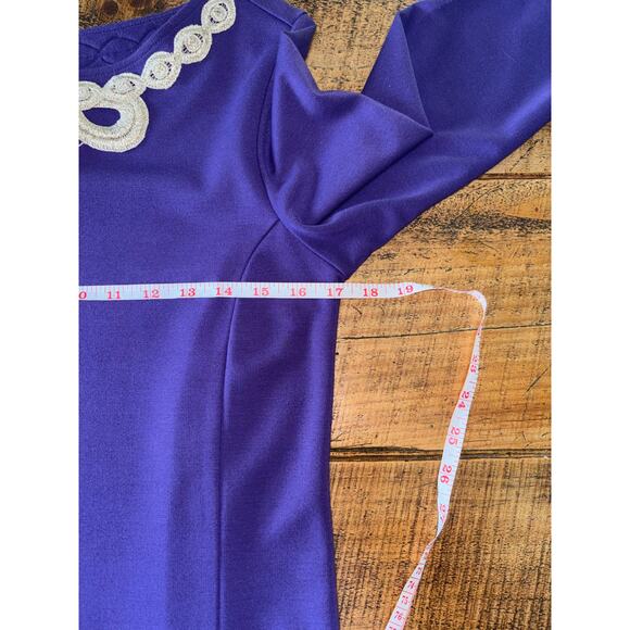 Womens Lilly Pulitzer Purple Embroidered Collar Jonah Knit 3/4‎ Sleeve Dress M - Picture 6 of 8
